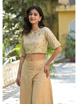 Juniper - Gold Floral Printed Silk Crop Top