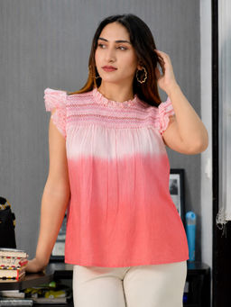 Maaesa - Pink Women Cotton Ombre Round Neck Top