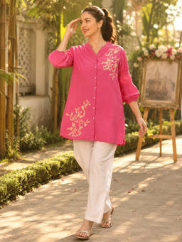 Nayam by lakshita - Women Floral Embroidered Mandarin Collar Tunic
