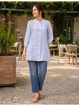 Nayam by lakshita - Blush Lace Panel Pintuck Shirt
