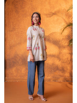 Juniper - Beige Palm Pintuck Tunic
