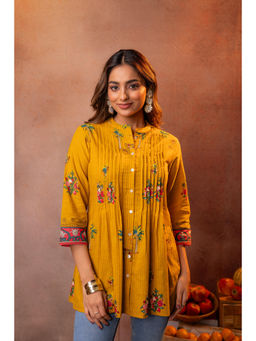 Juniper - Mustard Palm Pintuck Tunic