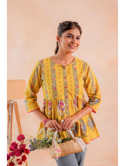 Juniper - Mustard Printed Flared Ethnic with Button Placket Tunic
