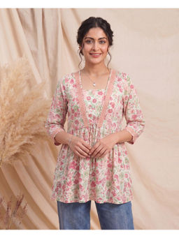 Juniper - White and Multi Floral Printed Cotton Tunic