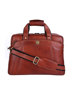 HiLEDER - Pure Leather 15.5 Inch Briefcase Laptop Messenger Office Stylish Bag Tan