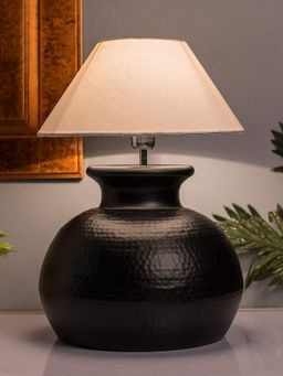 Homesake - Black Hammered Pitcher Table Lamp White Cone