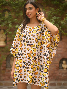 Aditi Wasan - Womens Multi-Color Stylish Leopard Print Kaftan Dress