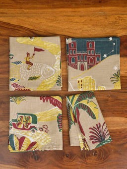 Freedom Tree - Mindscape Cotton Light Slub Neu Natural Print & Pattern Napkins - Set Of 4