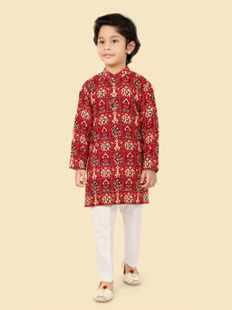 ETHNIKS NEURON - Boys Red Printed Kurta with Pyjama (Set of 2)