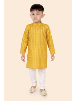 ETHNIKS NEURON - Boys Mustard Stripes Kurta with Pyjama (Set of 2)