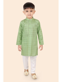 ETHNIKS NEURON - Boys Green Stripes Kurta with Pyjama (Set of 2)