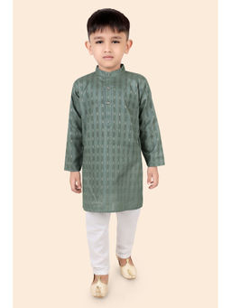 ETHNIKS NEURON - Boys Olive Stripes Kurta with Pyjama (Set of 2)