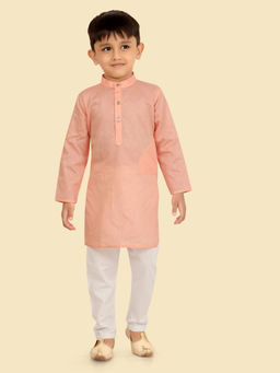 ETHNIKS NEURON - Boys Peach Printed Kurta with Pyjama (Set of 2)