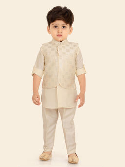 ETHNIKS NEURON - Boys Cream Woven Kurta with Pyjama and Jacket (Set of 3)