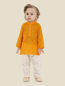 ETHNIKS NEURON - Boys Orange Woven Kurta with Pyjama (Set of 2)