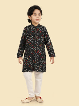 ETHNIKS NEURON - Boys Black Printed Kurta with Pyjama (Set of 2)