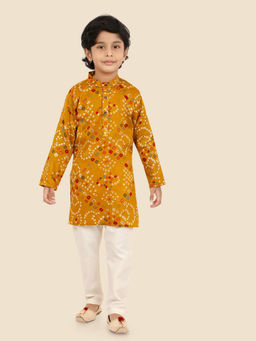 ETHNIKS NEURON - Boys Mustard Printed Kurta with Pyjama (Set of 2)