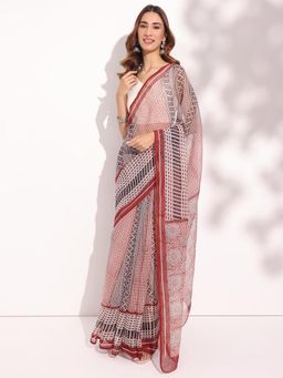 Fabindia - Multi-Color Cotton Silk Bagh Printed Saree Without Blouse