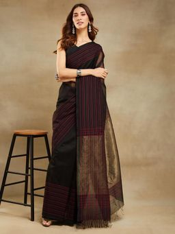 Fabindia - Black Cotton Silk Blend Maheshwari Sari