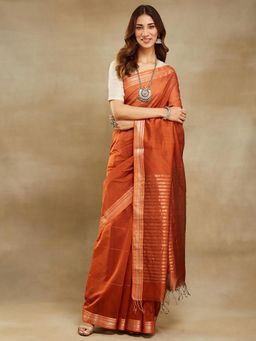 Fabindia - Orange Cotton Silk Blend Maheshwari Sari