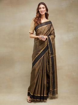 Fabindia - Black Cotton Silk Blend Maheshwari Sari