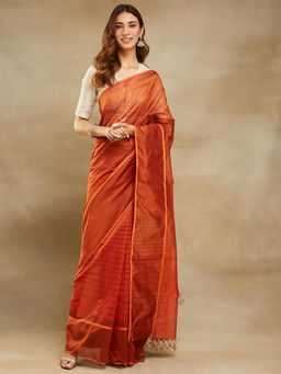 Fabindia - Orange Cotton Silk Maheshwari Sari