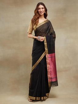 Fabindia - Black Cotton Silk Blend Maheshwari Sari