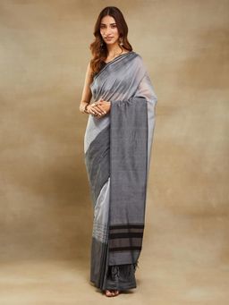 Fabindia - Grey Cotton Silk Hand Woven Saree Without Blouse