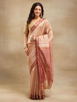 Fabindia - Beige Cotton Silk Blend Maheshwari Sari