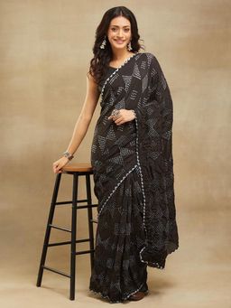 Fabindia - Black Viscose Bandhani Sari