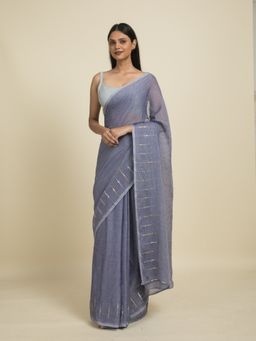 Suta - Grey Sequin Embellished Pure Cotton Saree