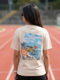 Nobero - Beige Oversized Graphic T-Shirt