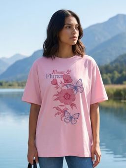 Nobero - Pink Oversized Floral T-Shirt