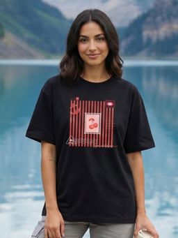Nobero - Black Oversized Printed T-Shirt