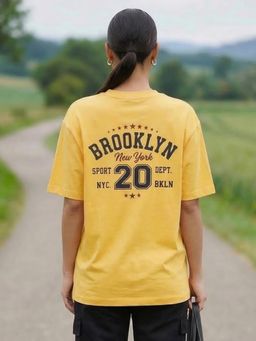 Nobero - Yellow Oversized Typography T-Shirt