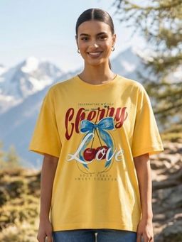 Nobero - Yellow Oversized Graphic T-Shirt