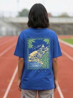 Nobero - Blue Oversized Graphic T-Shirt