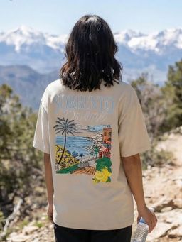 Nobero - Beige Oversized Graphic T-Shirt