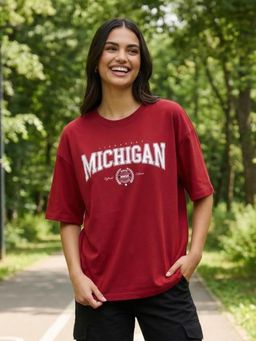 Nobero - Red Oversized Typography T-Shirt