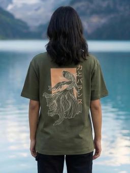 Nobero - Olive Oversized Graphic T-Shirt
