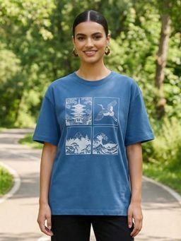 Nobero - Blue Oversized Graphic T-Shirt