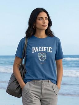 Nobero - Blue Regular Fit Typography T-Shirt