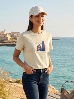 Nobero - Beige Regular Fit Graphic T-Shirt