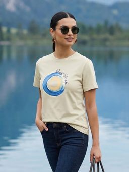 Nobero - Beige Regular Fit Printed T-Shirt