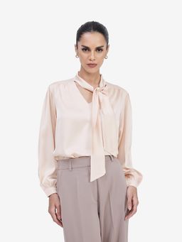 Strong And Brave - Beige Relaxed Fit Solid Plain Top