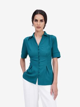 Strong And Brave - Green Flared Fit Textured Top
