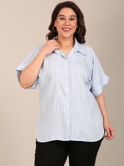 THE PINK MOON - Blue Relaxed Fit Stripes Shirt