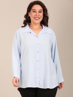 THE PINK MOON - Blue Regular Fit Self Design Shirt