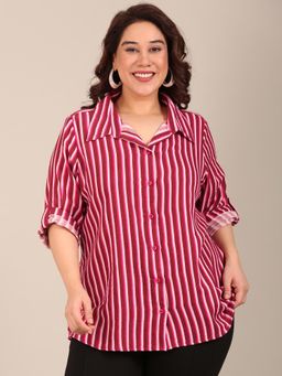 THE PINK MOON - Pink Regular Fit Stripes Shirt