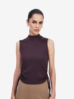 Strong And Brave - Brown Slim Fit Textured Top